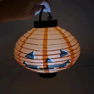 PAPER JACK O LANTERN PUMPKIN HANGING LANTERNS BLACK ORANGE LIGHT UP DECOR